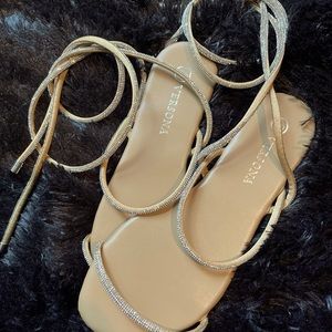 Lace up rhinestones sparkling sandals